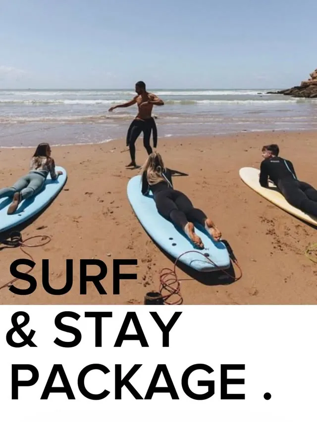 Boards and guests outside the Morocco Surf Club house in Tamraght before a session