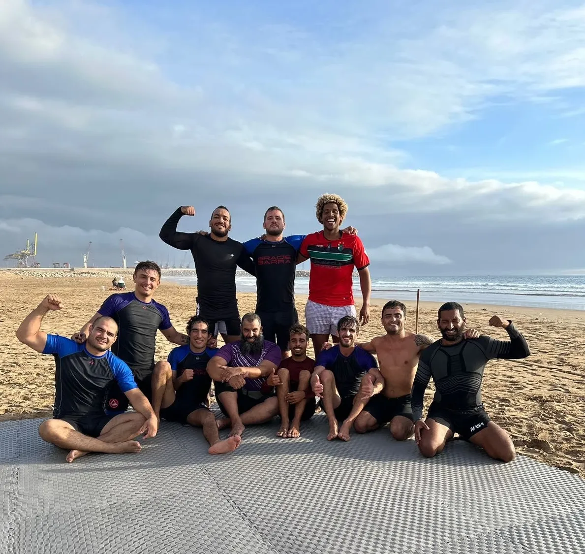 The Morocco Surf Club team and guests together after a surf session in Taghazout Bay